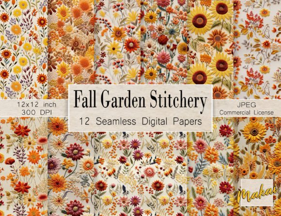 Reviewing Embroidery Fall Flowers Seamless Pattern